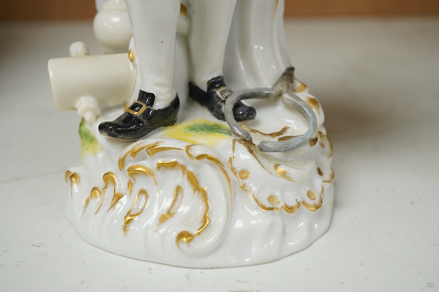 A Ludwigsburg style figure of a mason, 17.5cm high (restored)